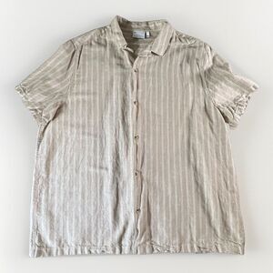 ASOS Mens Short Sleeve Linen Blend Size‎ 2XL Button Front Shirt Beige Striped